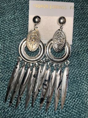 Vintage Silver-Tone Boho Dangle Fringe Earrings